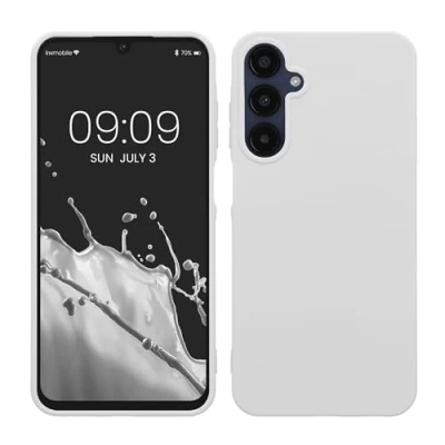 Abbildung von kwmobile Hülle kompatibel mit Samsung Galaxy A25 weiches TPU Silikon Case Cover geeignet für kabelloses Laden Weiß matt