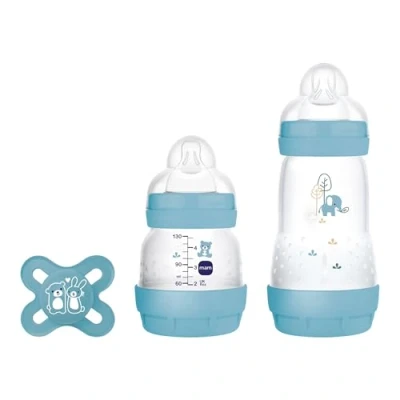 Abbildung von MAM, Geschenkset für Neugeborene, 1 x Anti Colic Flasche 160 ml, 260 Original Start Schnuller, ab 0 Monaten, Blau