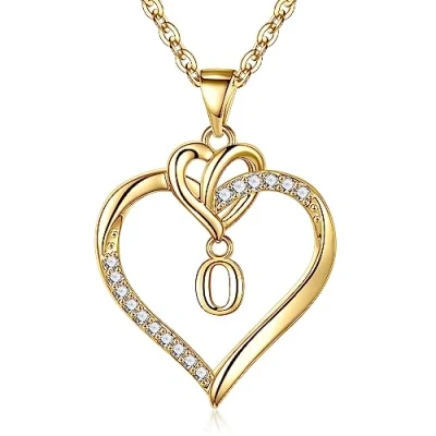 Abbildung von TINGN Kette Damen Herz Halskette Damen, 14K Vergoldet Gold Buchstaben O für Frauen Intiale Schmuck Geschenke Teenager Mädchen Mama Geschenk