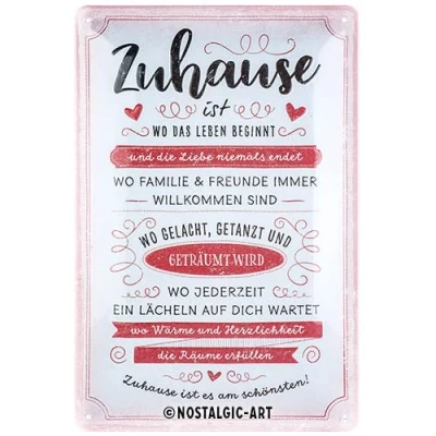 Abbildung von Nostalgic Art Retro Blechschild, 20 x 30 cm, Zuhause ist Geschenk Idee für Dein Zuhause, aus Metall, Vintage Design mit Spruch
