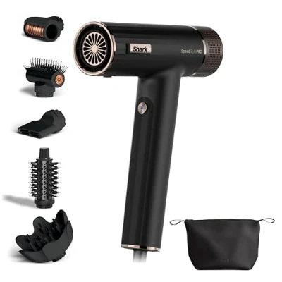 Abbildung von Shark SpeedStyle Pro Hair Dryer, High Performance Velocity Dryer For All Types w/Scalp Shield Technology, 5 Attachments, Lightweight, Ionic, No Heat Damage, Storage Bag, Black HD752UK