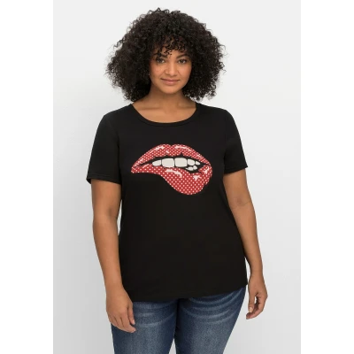 Abbildung von Sheego Tshirt print, Damen, Größe: 40/42, Schwarz bedruckt