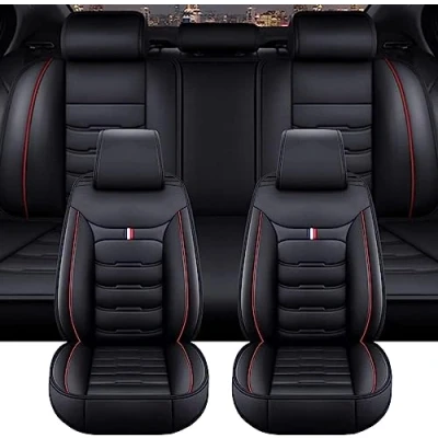 Abbildung von GSDOMJ Autositzbezüge passend für Fiat Barchetta (Modell 183) 19952005, echtes Leder, wasserdicht und atmungsaktiv, 5 Sitz Sitzbezug, Autoteile, Schwarz/Rot