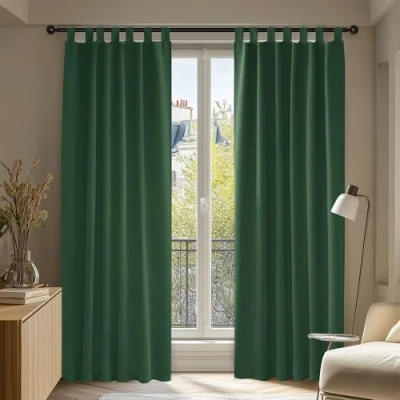 Abbildung von Deconovo Gardinen Wohnzimmer Blickdichte Lärmschutzvorhang Schlaufen Dicke Thermovorhang Kälteschut Hitzeschutz, 220x140 cm(HöhexBreite), Waldgrün, 2er Set