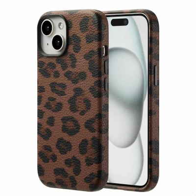 Abbildung von Apple iPhone 15 Hülle MagSafe Kunstleder Selencia Backcover Handyhülle Braun