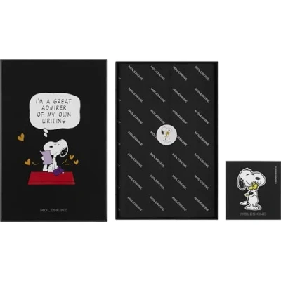 Abbildung von Moleskine Peanuts Snoopy Verehrer Notizbuch limitierte Ausgabe, L/A5, liniert, fester Einband, Schwarz, mit Box