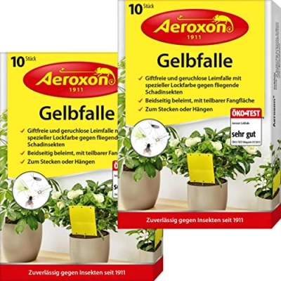Abbildung von Aeroxon Gelbsticker, Gelbfalle, Gelbtafeln, 20 teilbare Leimtafeln, perfekt bei Ungeziefer, Zuhause und auf dem Balkon, Für Trauermücken, Blattläuse, Thripse, weiße Fliegen