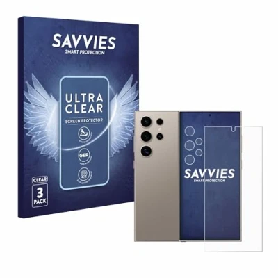 Abbildung von Savvies 6 Stück Schutzfolie für Samsung Galaxy S24 Ultra (case friendly) (Display+Kamera) Displayschutz Folie Transparent