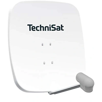 Abbildung von TechniSat SATMAN 65 PLUS Satellitenschüssel für 2 Teilnehmer (65 cm Sat Spiegel mit Masthalterung und UNYSAT Twin LNB im Wetterschutz Gehäuse) weiß