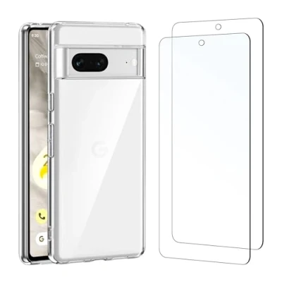 Abbildung von NEW&#039;C Hülle für Google Pixel 7 Ultra Transparent Silikon Weiches TPU Gel und 2 x Panzer Schutz Glas Anti Scratch
