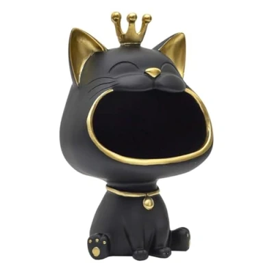 Abbildung von HOME DECO FACTORY, HD0158, Elegant Empty Black Cat Statue, Practical Decorative Object for Keys and Jewelry, Modern Design, Durable Materials, One Size, Gold