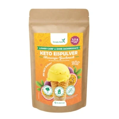 Abbildung von Simply Keto Lower Carb* Maracuja Eis Mix Cremiges ohne Zuckerzusatz mit nur 2,2 g Netto Kohlenhydrate Maltit Glutenfrei, sojafrei &amp; ketogen für 10 Portionen (100 g)
