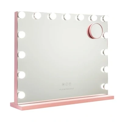 Abbildung von Flamingueo Schminkspiegel Mit Beleuchtung Kosmetikspiegel 15 LED, Spiegel Licht 3 Modi, Hollywood Spiegel, Tischspiegel Touch Control, Rosa