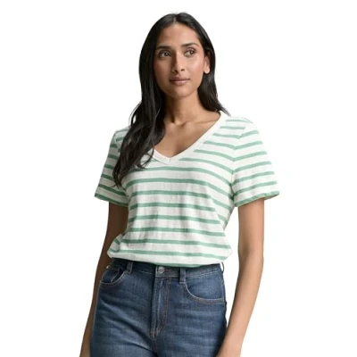 Abbildung von TOM Tailor MIT Vausschnitt Tshirt print, Damen, Größe: XXL, Offwhite faded green stripe