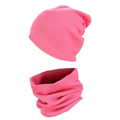 Abbildung von TupTam Kinder Mütze/Beanie und Schlauch Schal Set aus Jersey Rippstoff, Farbe: Rippstoff Koralle, Größe: 44 52