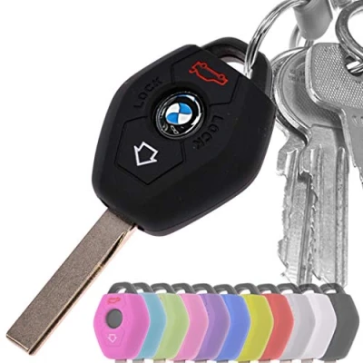 Abbildung von mt key Schlüsseltasche Autoschlüssel Softcase Silikon Schutzhülle Schwarz, für BMW E46 E83 E52 E85 E86 E39 E61 E60 E53 3 Knopf Funk Fernbedienung