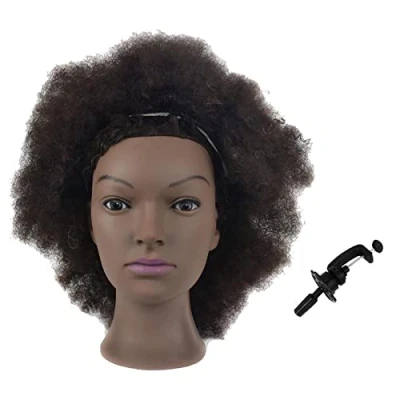 Abbildung von Tcwuzick Ausbildung Kopf African American mit 100% Echthaar Schaufensterpuppe Kosmetologie Afro Haar Manikin für Praxis Styling Flechten...