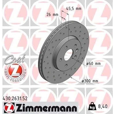 Abbildung von ZIMMERMANN SPORT COAT Z 430.2631.52 Bremsscheibe 300 26 6/5 5 105 innenbelüftet, gelocht beschichtet hochgekohlt OPEL: Mokka / X