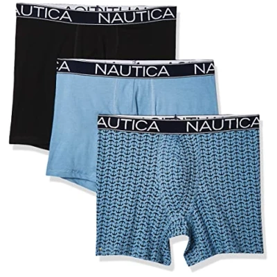 Abbildung von Nautica Herren 3 Pack Classic Underwear Cotton Stretch Boxer Brief Retroshorts, Schwarz/Aero Blue/Anchor Printaero Blue, Large (3er Pack)