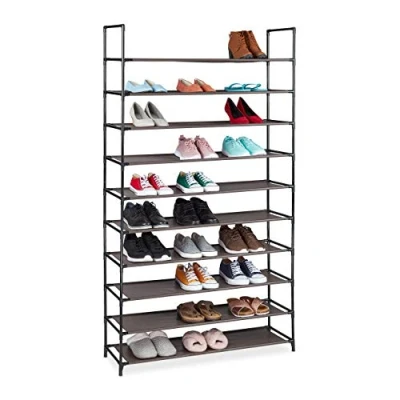 Abbildung von Relaxdays XXL Schuhregal Stecksystem, 10 Ebenen, für 50 Paar Schuhe, Stoff Schuhständer HBT 176,5x99x29,5 cm, braun, 10036197_93