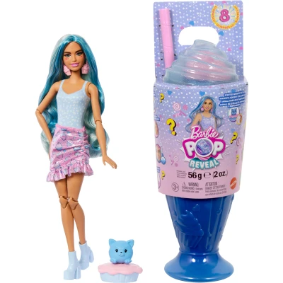 Abbildung von Barbie Pop Reveal Serie Set aus Modepuppe und Zubehör, Treat Serie, Cool Cupcake Design mit Haustier, 8 Überraschungen inklusive Farbwechsel, JFY61