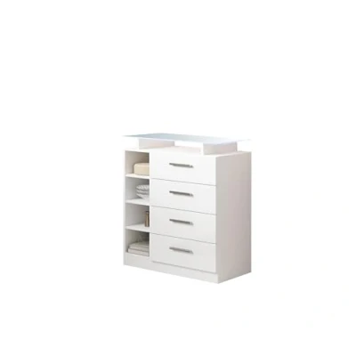 Abbildung von MB Muebles Bonitos Flurmöbel mit 4 Schubladen Breite 80 x Höhe 87,5 Tiefe 35 cm Dielenmöbel in weiß glänzend Glasablage und LED Beleuchtung Modell Paola 4C