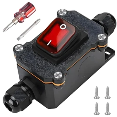 Abbildung von 220V DC 30A DPST 4 Polig Wasserdichter Inline Schalter, IP67 Schalter Kabelschalter Schnurschalter Ein/Aus Wippschalter Wasserdicht für Außeneinsatz Auf Beiden Seiten Ein und Ausgang (220V)