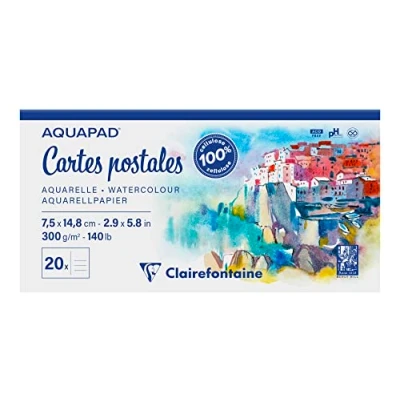 Abbildung von Clairefontaine 975953C Reisealbum Aquapad 7,5 x 14,8cm, Format Postkarten, geleimt mit 20 Bogen 300g, ideal für die Gestaltung eigener 1 Stück, mehrfarbig