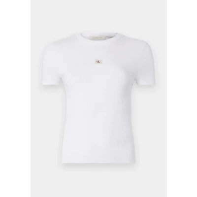 Abbildung von Calvin Klein Jeans Label Fitted TEE Tshirt basic, Damen, Größe: Large, Brilliant white