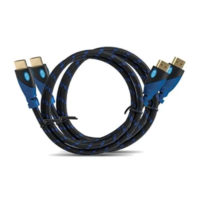 Abbildung von MutecPower Premium High Speed HDMI Kabel mit Ethernet 2 Stück 3m (unterstützt Full HD 3D &amp; Audio Return Channel) 3 Meter Blau Geflochten