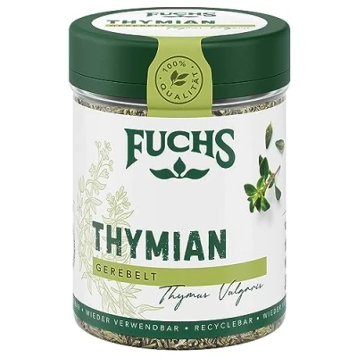 Abbildung von Fuchs Gewürze Thymian gerebelt mediterrane Kräuternote für Feta, Gemüse und Fleischgerichte natürliche Zutaten 20 g in wiederverwendbarer, recyclebarer Dose
