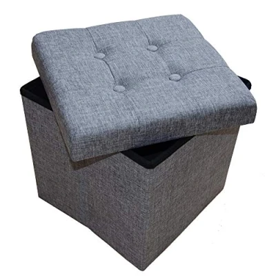 Abbildung von Style home Sitzhocker Sitzbank mit Stauraum, Faltbare Sitztruhe Fußbank Aufbewahrungsbox Polsterhocker, Leinen, 38 * cm (Grau)