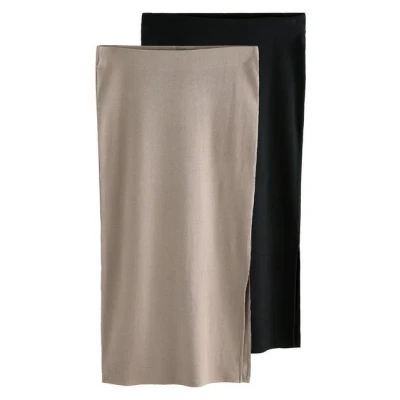 Abbildung von THE SET Regular FIT 2 PACK Bleistiftrock, Damen, Größe: Large, Black taupe brown