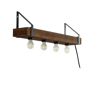 Abbildung von Lindby Wandleuchte Vatana, Holz, Stecker, USB Port, 80 cm