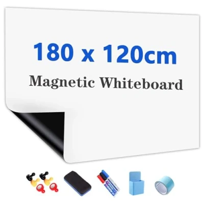 Abbildung von JOMUSAGA Whiteboard Folie, 180 x 120 cm, magnetisch selbstklebende Weißwandtafel Sticker DIY, inklusive Marker, Schwamm und Magnete, für Schule, Büro Zuhause