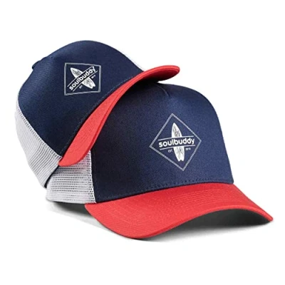 Abbildung von Soulbuddy Trucker Cap Herren Kinder 2er Set Familien Outfit Geschenk Vatertag Vatertagsgeschenk Vater Sohn Partnerlook Blau Rot One Size und Kids S