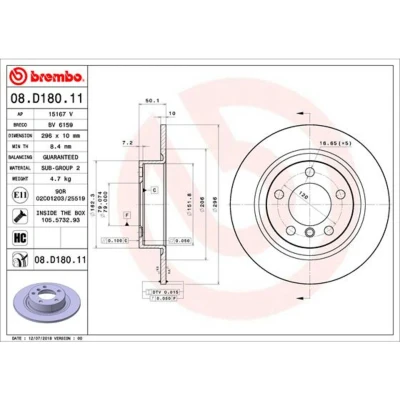 Abbildung von BREMBO 08.D180.11 Bremsscheibe 296 10 5 voll beschichtet hochgekohlt mit Schrauben MINI: Countryman