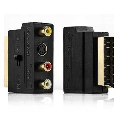 Abbildung von deleyCON Video Adapter Scart zu 3x Cinch + S mit Schalter Audio &amp; Kabel
