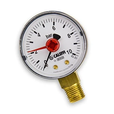 Abbildung von Caleffi 557310 Kunststoff Manometer 1/4 Zoll 0 10 bar Ø 50 mm Anschluss unten mittig