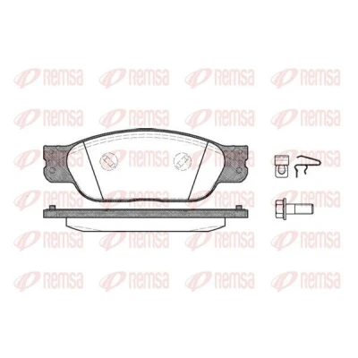 Abbildung von REMSA 0731.00 Bremsbelagsatz Vorderachse mit Klebefolie, Schrauben Zubehör, Feder JAGUAR: XF Limousine, S Type, XJ Limousine
