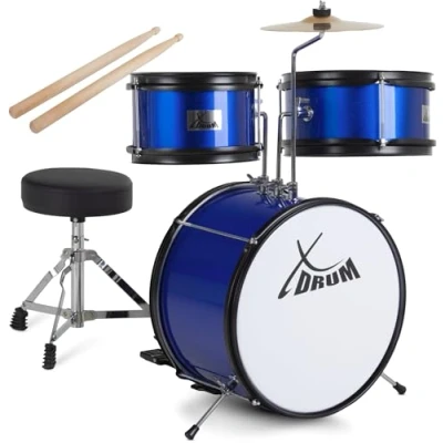 Abbildung von XDrum Kinderschlagzeug Junior KIDS,Komplettes Drumset, Inkl. Drumsticks &amp; Hocker, Kesselgrößen: Bass Drum 14&quot;, Snare 8&quot;, Tomtom 10&quot; Becken 8&#039;&#039;