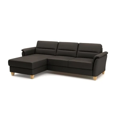 Abbildung von CAVADORE Leder Ecksofa Palera mit Longchair / Landhaus Couch Federkern, Bettfunktion + Bettkasten 244 x 89 163 Dunkelbraun