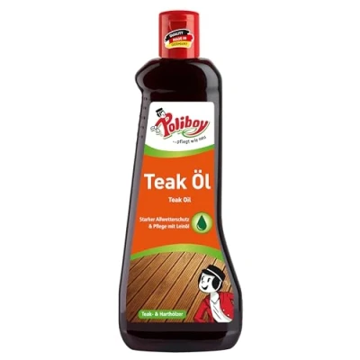 Abbildung von poliboy Teak Öl dunkel 500ml für geölte und naturbelassene Gegenstände Holzreiniger (reinigt, pflegt schützt Made in Germany)