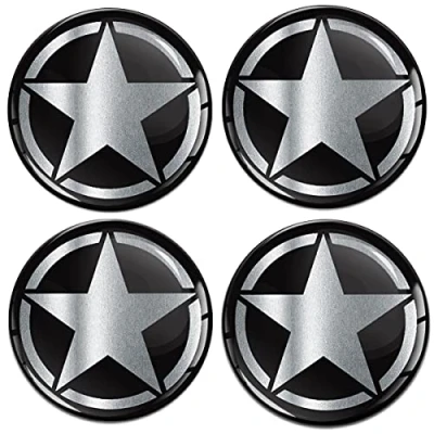 Abbildung von SkinoEu Aufkleber Autoaufkleber für Radkappen Nabenkappen Nabendeckel Radnabendeckel Rad 55mm Silber Stern US A 4155