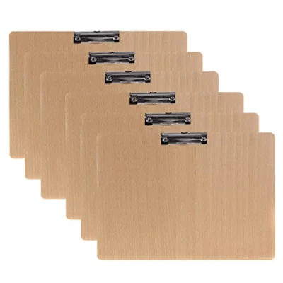 Abbildung von 6er Klemmbrett A3 Quer aus Hartholz extra dick 4mm, mit Aufhängeose, Gummierter Metalklemme, Skizzenblock Schreibbrett Clipboard, Qualität Holz Faserplatte, Zwischenablage Schreibblock TKD8009 6X