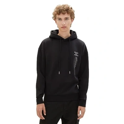 Abbildung von TOM Tailor Denim Relaxed MIT Print Kapuzenpullover, Herren, Größe: Large, Black