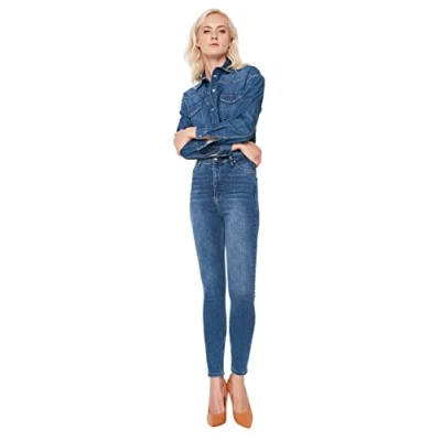 Abbildung von Trendyol Damen Herren Hoher Bund Skinny Jeans, Blau, 34 EU