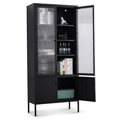 Abbildung von Coemo Standvitrine Tokio Schwarz Vitrinenschrank Glastüren Metalltüren Vitrine modern H: 180 cm