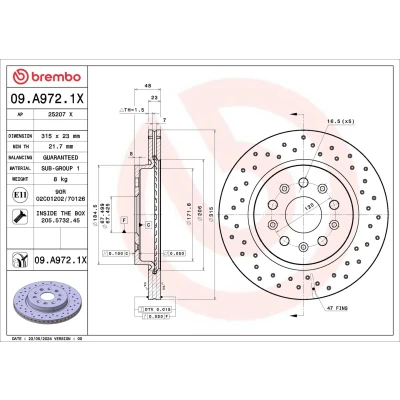 Abbildung von BREMBO Bremsscheibe OPEL: Insignia A Sports Tourer, Schrägheck, Limousine, CHEVROLET: Camaro VI Coupe, Malibu VIII 09.A972.1X