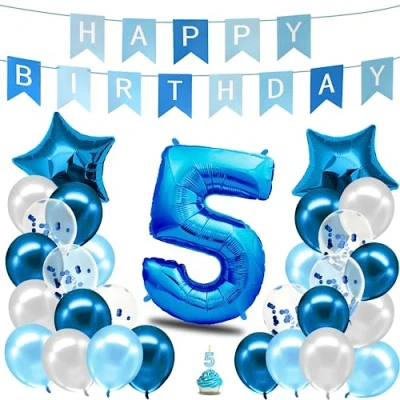 Abbildung von envami® Geburtstagsdeko Jungen Blau Zahl 5. Geburtstag Junge Happy Birthday Deko Folienballon 5 Luftballon Kindergeburtstag